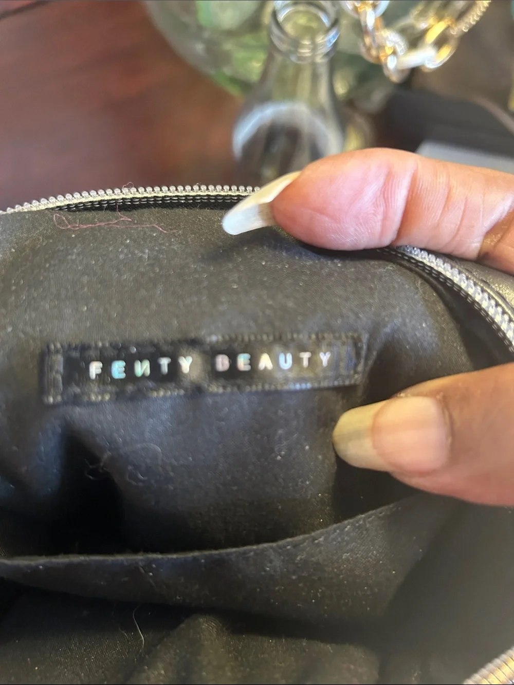 Fenty Beauty Black Cosmetic Pouch with White Spray Paint Design